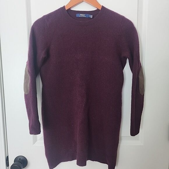 Womens Ralph Lauren Wool Cashmere Long Sleeve Sweater Dress Elbow Patch Size L - Picture 1 of 8